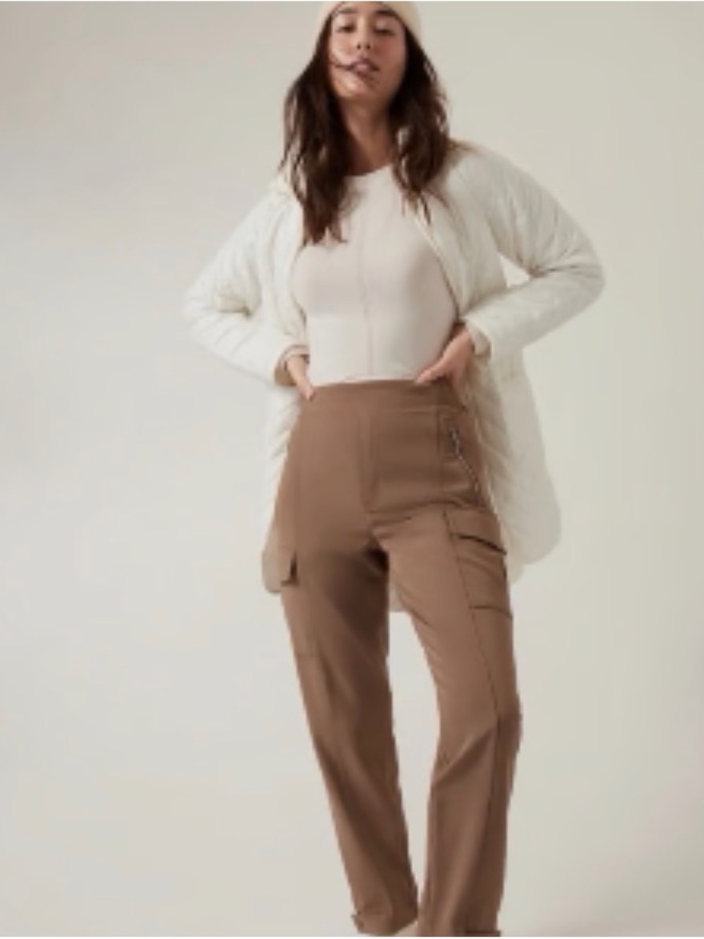 Athleta Straight-Leg Cargo Pants in Light Brown